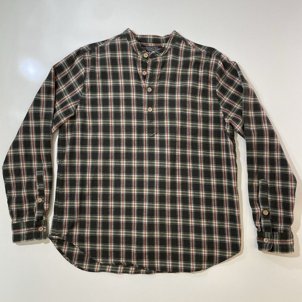 J. PETERMAN Co. Henley Poet's Shirt Men’s Medium Banded Collarless Plaid